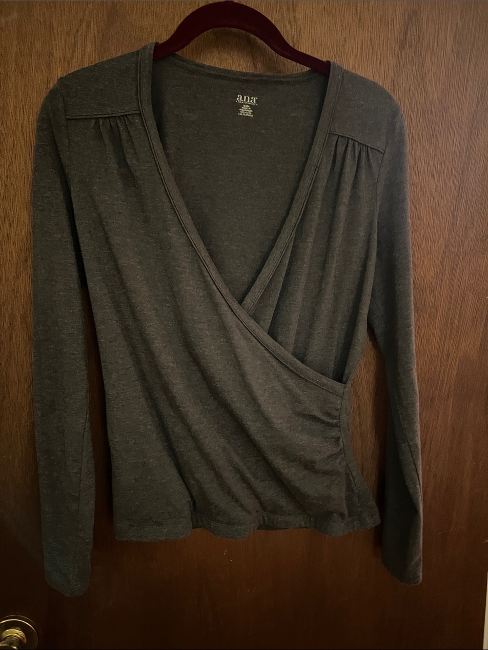 a.n.a  Gray Wrap-Front Long Sleeve Top